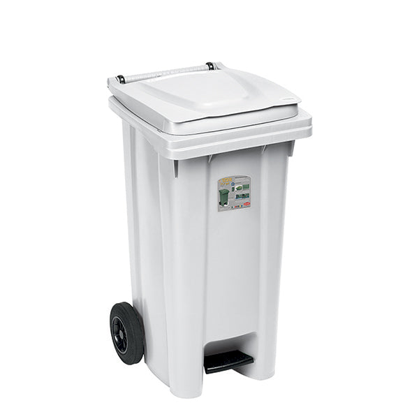 Bidone carrellato 120 lt con pedale bianco