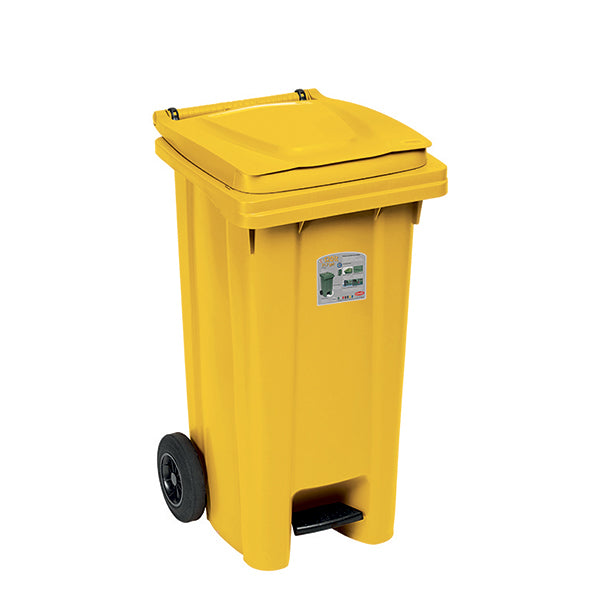 Bidone carrellato 120 lt con pedale giallo segnale