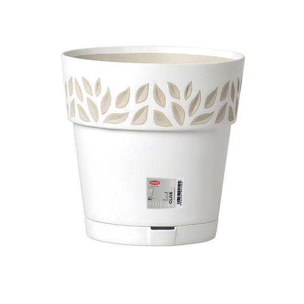Vaso Cloe c/riserva d'acqua ø 30 bianco/travertino