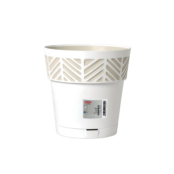 Vaso Orfeo c/riserva d'acqua ø 25 bianco/travertino