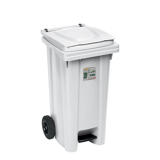 Bidone carrellato 120 lt con pedale bianco