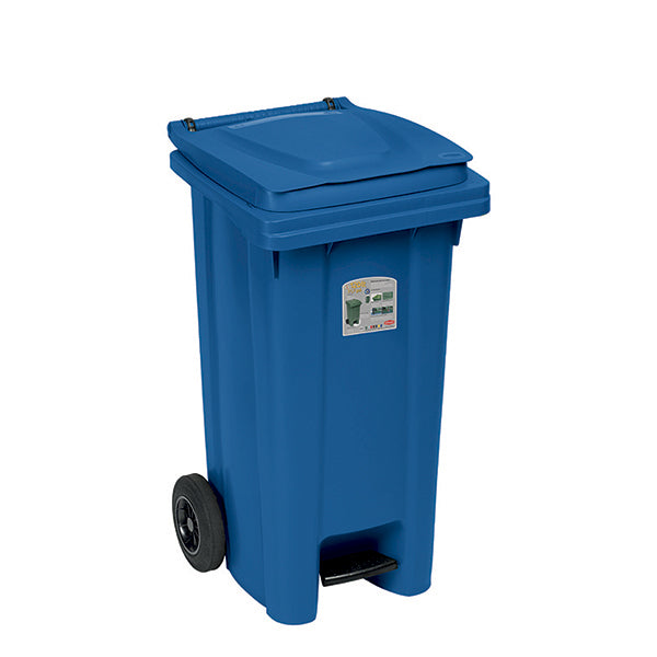 Bidone carrellato 120 lt con pedale blu traffico
