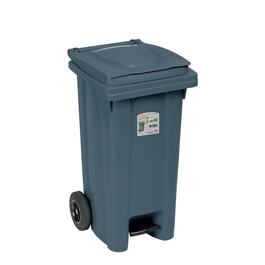 Bidone carrellato 120 lt con pedale grigio ferro