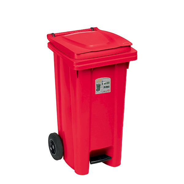 Bidone carrellato 120 lt con pedale rosso segnale
