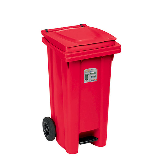 Bidone carrellato 120 lt con pedale rosso segnale