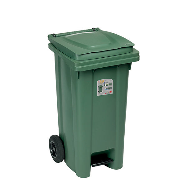 Bidone carrellato 120 lt con pedale verde felce