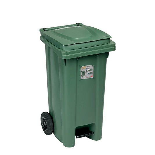 Bidone carrellato 120 lt con pedale verde felce