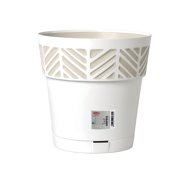 Vaso Orfeo c/riserva d'acqua ø 30 bianco/travertino