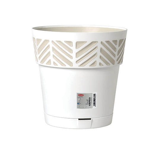 Vaso Orfeo c/riserva d'acqua ø 30 bianco/travertino